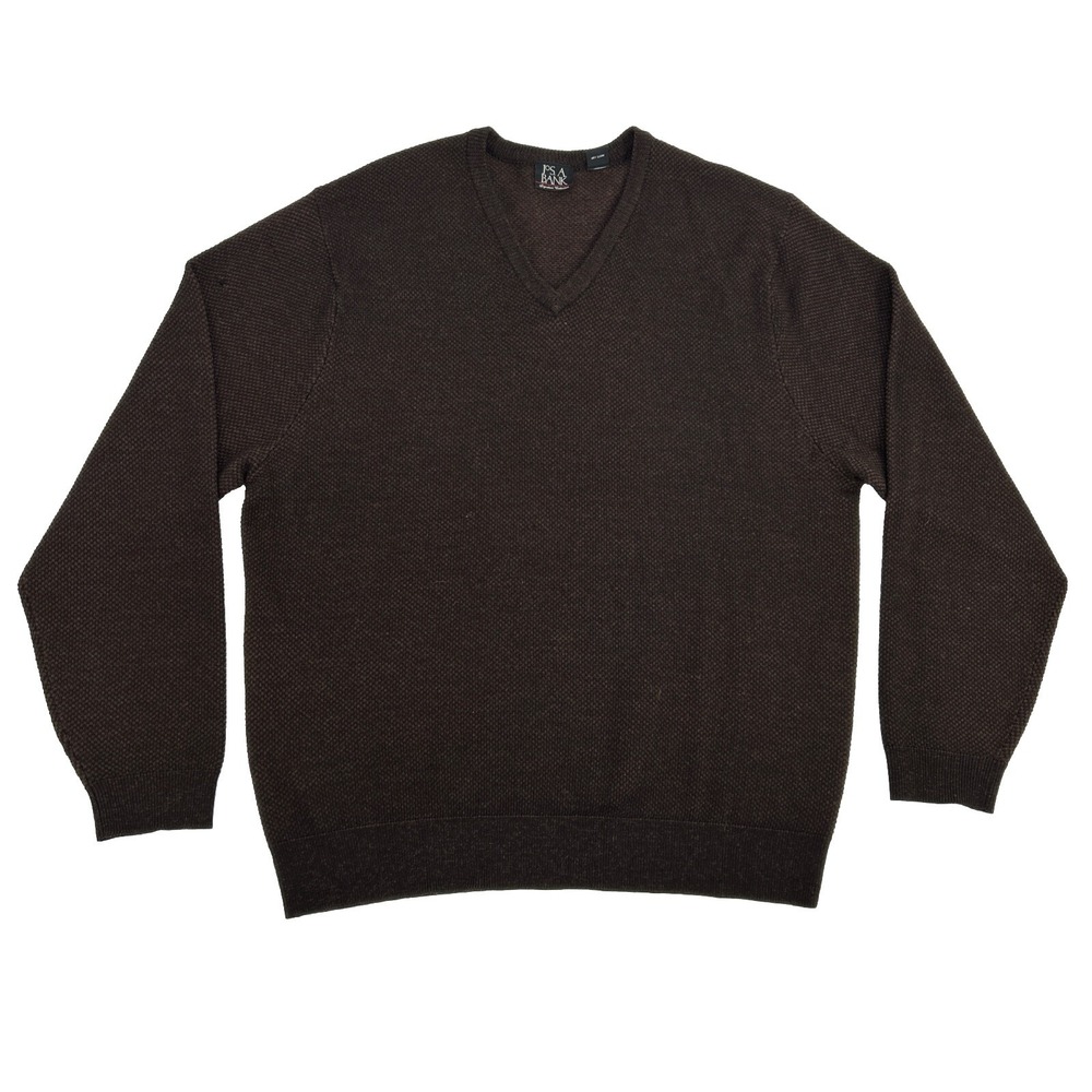 Jos A. Bank Signature Sweater Men's XL Brown Diamonds V-Neck 100% Merino Wool